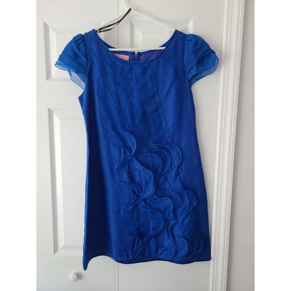 Phoebe Couture Electric Blue Silk Ruffle Dress 6 - Picture 1 of 8